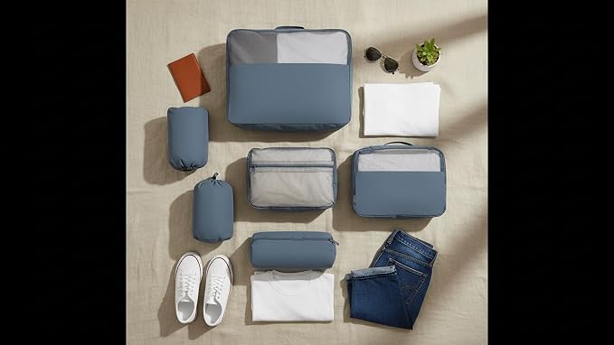 8 Pack Travel Clothes Storage Bags for Suitcase, Luggage, Home Organization, Gym, Camping – Lightweight & Durable (8, Blue, Sollid) - Image 6