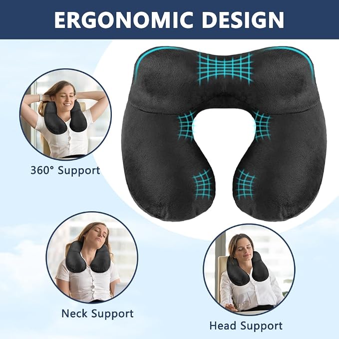 flintronic 2PCS Inflatable Travel Pillow, Inflatable Travel Pillow for Airplane, Soft Velvet Neck Support, Lightweight Ergonomic Sleeping Neck Pillow for Airplane, Car, Train, Office, Camping - Image 6