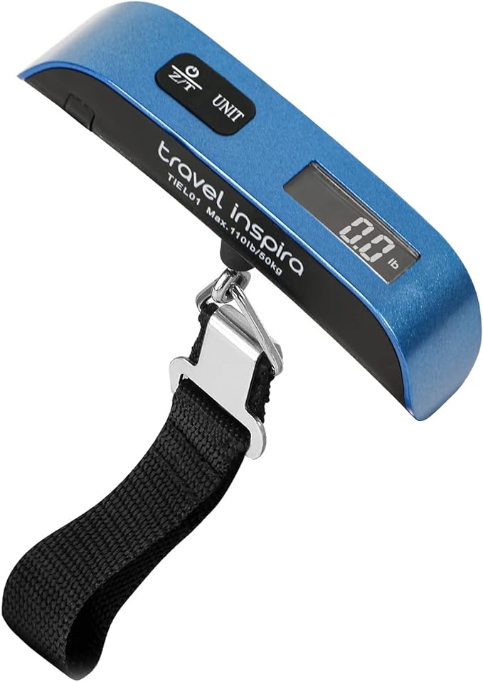 travel inspira Luggage Scale, Portable Digital Hanging Baggage Scale for Travel, Suitcase Weight Scale with Rubber Paint, 110 Pounds, Battery Included by TravelInspira