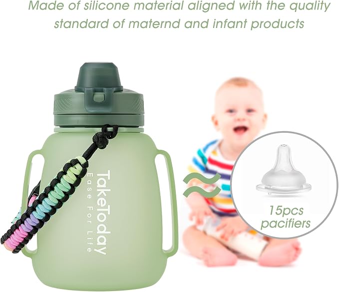 TakeToday Collapsible Water Bottles for Outdoor, 40oz, Green | Time Marker, BPA-Free Silicone, Folds for Travel, Paracord Handle for Hiking, Gym, Camping, Leakproof - Image 3