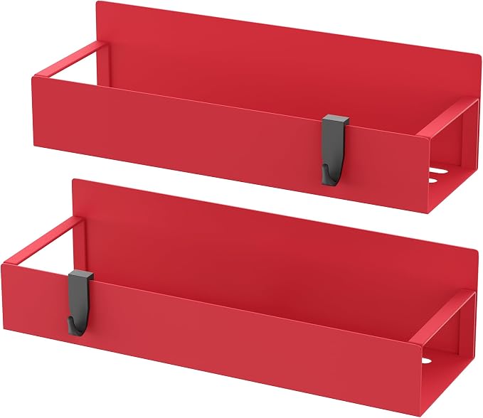 HuggieGems 2 Pack Magnetic Spice Storage Rack Organizer for Refrigerator and Oven, Red Fridge Organizers and Storage | Magnetic Shelves Heavy Duty for Fridge in Kitchen, Seasoning Storage Organizer, For Oven Washer and Dryer, For Heavier Items - Image 5