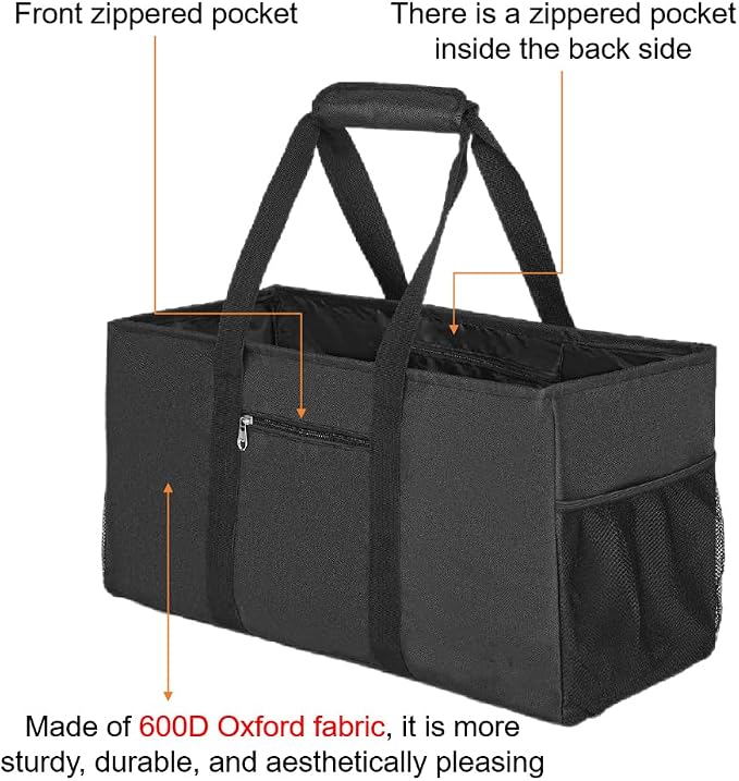 Extra Large Utility Tote Bag - Reusable Grocery Bags Foldable Heavy Duty | Large Shopping Tote 4 Pockets & Reinforced Handles, Water-Resistant Collapsible Tote for Beach, Picnic, Car Storage - Image 4
