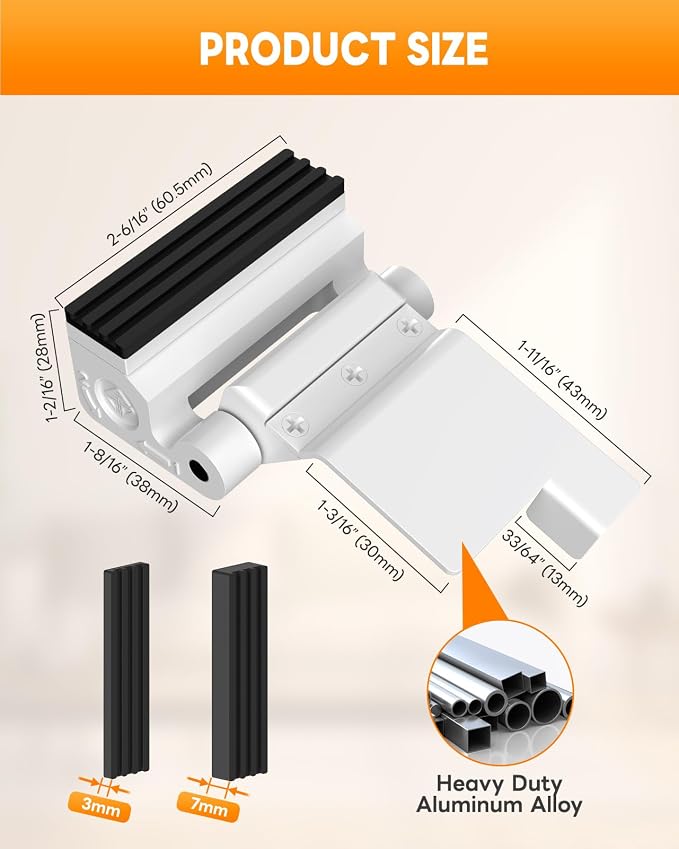 Portable Door Reinforcement Lock for Travel & Home, No Screws Instant Install Safety Lock for Inward Swing Front Door, Hotel, Apartment - Extra Latch from Inside Withstand 800lbs (White-3PCS) - Image 2