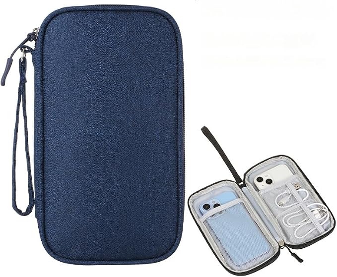 Electronic Organizer Travel Cable Accessories BagPouch Portable Waterproof Storage Bag Electronic Organizer Case for Cable, Mouse,USB Cable,Power Bank,Cord, Charger, Phone, Earphone (Dark Blue) by FANBODTA