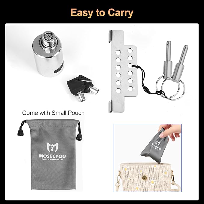 Portable Keyed Door Lock for Home/Travel Security, Extra Door Lock | Keyed & Keyless Locking Available, Child Safety Protection, Temporary No Drill Door Lock, All-Metal Construction - Image 6