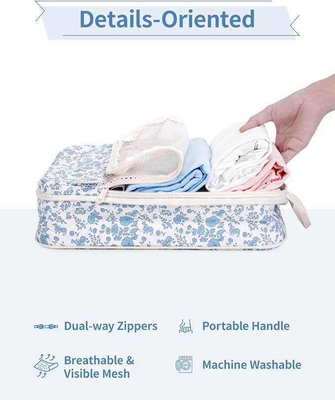 Narwey 6 Set Compression Packing Cubes for Travel Women Men, Travel Cubes for Carry On Suitcase, Durable Compression Luggage Organizer Bags - Image 6