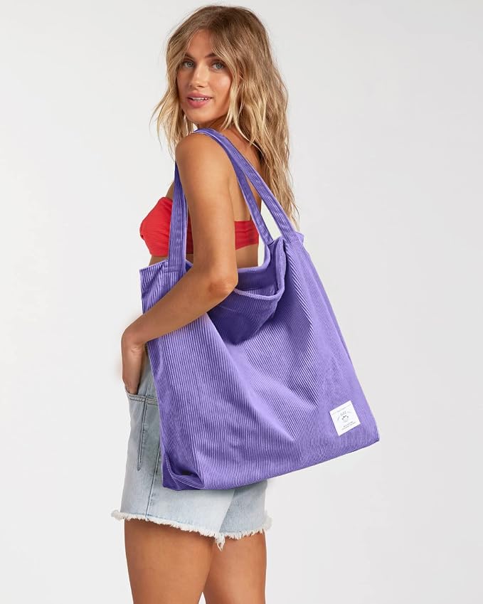 KALIDI Women Corduroy Tote Bag Zipper Casual Tote's Handbag Big Capacity Shoulder Bag with Pockets - Image 8