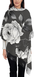 IBILIU Oversize Scarf for Women Floral Flower Purple Prune Color Scarf Tassel Scarves Fall Winter Shawl Wraps - 77.6 x 28.3in by IBILIU