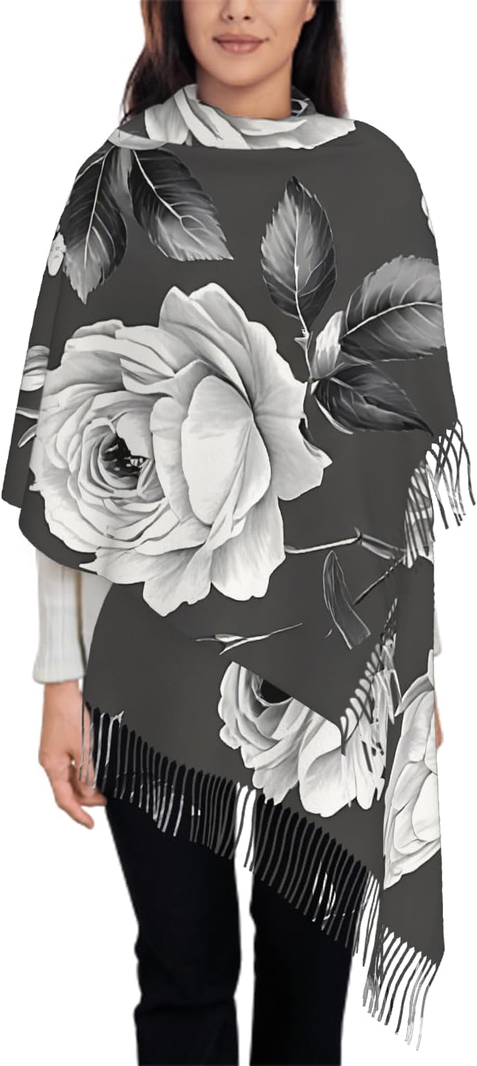 IBILIU Oversize Scarf for Women Floral Flower Purple Prune Color Scarf Tassel Scarves Fall Winter Shawl Wraps - 77.6 x 28.3in by IBILIU