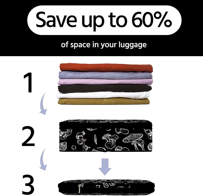 6 Pcs Compression Packing Cubes Waterproof Suitcase Travel Bag Luggage Backpack Organizer Travel Cubes for Packing-Black Mushroom - Image 5