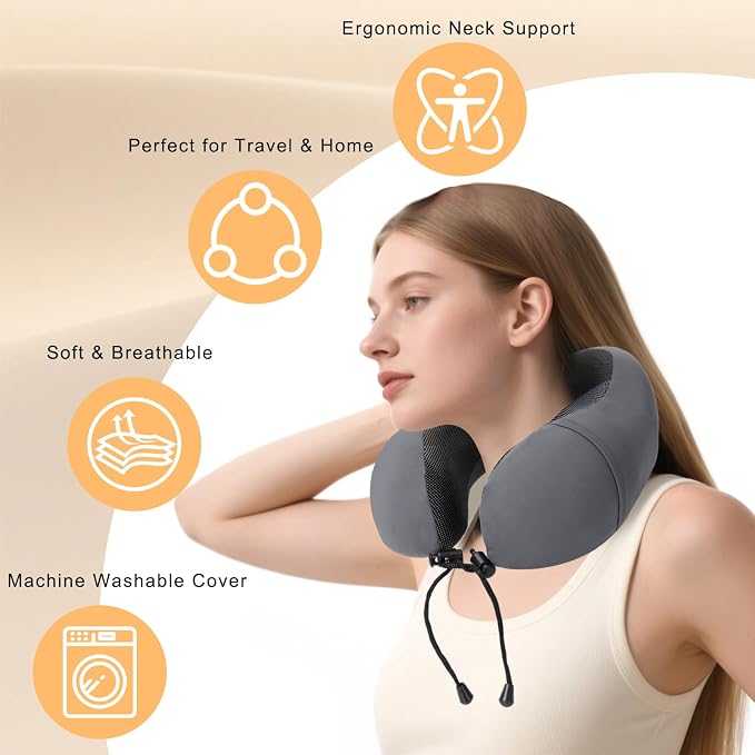 HydroAurum Travel Pillow 100% Pure Memory Foam Neck Pillow for Traveling – Ergonomic Neck Support Pillow for Airplane, Soft & Breathable Cover, Washable & Portable with Travel Bag - Image 3