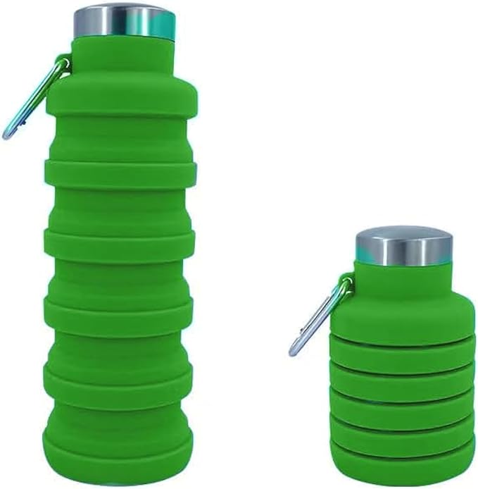 Collapsible Water Bottles 17oz, Odorless BPA-Free Silicone, Leak-Proof Foldable Reusable Bottle - Perfect for Travel Sports Gym Hiking Camping Cycling - Green by VadoWorld