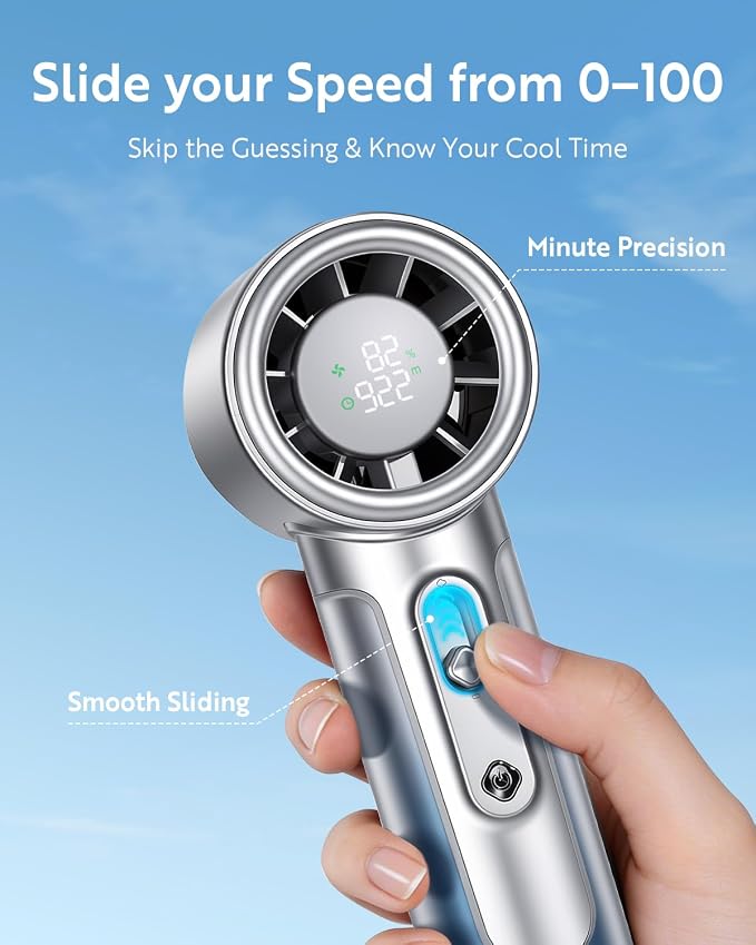 Handheld Portable Fan, 5000mAh Rechargeable Powerful Mini | Up to 18 Hours Runtime, Smart LED Display, 0-100 Adjustable Speed, Pocket Turbo Personal Fan for Makeup, Travel, Outdoor - Image 3