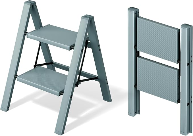 Mayi Plus 2 Step Stool Foldable, Aluminum, Lightweight Step Ladder | Extra-wide anti-slip folding steps with 330 lbs, for home,kitchen,office,outdoor,Blue by MAYIPLUS