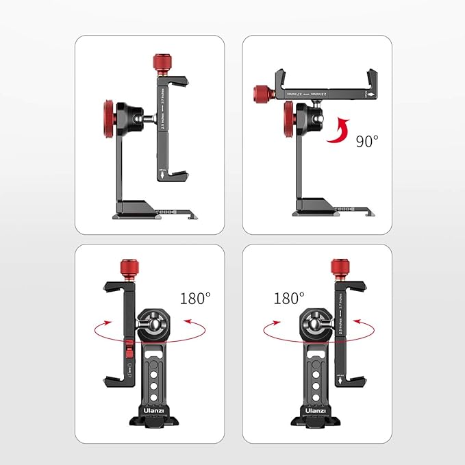 Cell Phone Tripod Mount, ULANZI ST-14 Smartphone Tripod Mount Adapter | Aluminum with Cold Shoe, 360° Cell Phone Stand Holder Clamp for iPhone17 16 15 14 13 12 11 Max Pro iPhone X XR Xs 6 7 Plus - Image 4