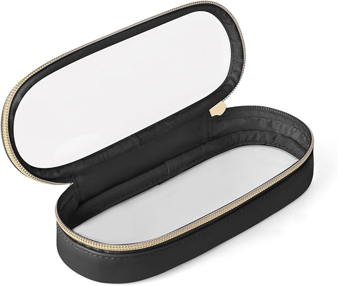 Soimeat Clear Travel Makeup Brush Holder, Leather Makeup Brush Toiletry Bag, Portable Cosmetic Brush Case, Transparent Waterproof Makeup Brush Storage Bag, Black, Large by Soimeat
