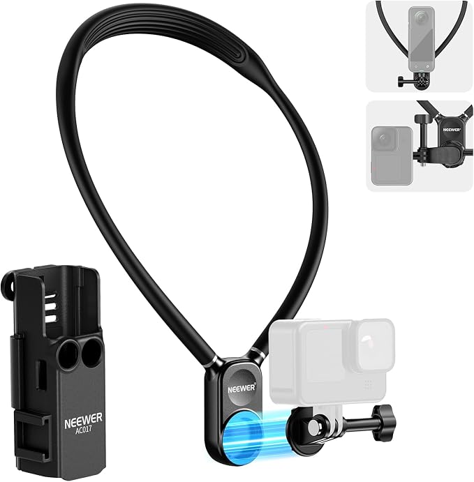 NEEWER Magnetic Neck Mount with Pocket 3 Cage, Flexible Quick Release Action Camera Neck Holder Compatible with Hero 13 12 11 Max DJI Action 5 Pro Insta360 Osmo Pocket 3 Accessory for POV, GP39 by Neewer