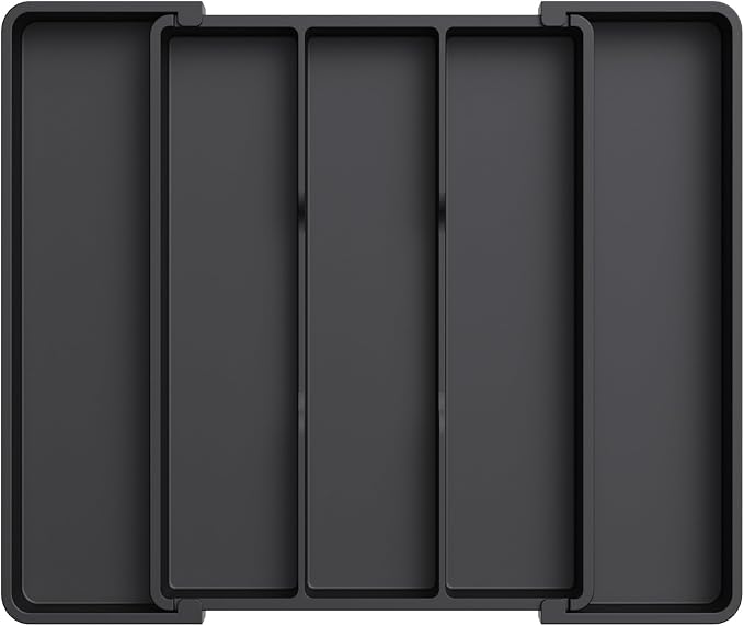 Lifewit Utensil Organizer for Kitchen Drawers, Expandable Utensil Tray | Adjustable Cooking Cutlery Silverware Flatware Holder, Plastic Spatula Tools Storage Divider, 11-18 x 14", Black by Lifewit