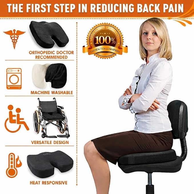 Premium Memory Foam Seat Cushion with Carrying Bag & Cooling Gel for Office Chair, Wheelchair, Travel, Car Seat, Gaming Chair for Coccyx & Tailbone Pain, Back Pain Relief, Sciatica Support - Image 5