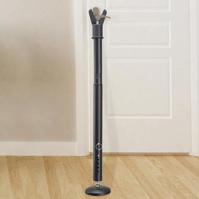 Door Security Bar, 1.25Inch Diameter Heavy Duty Security Bar with Large Rubber Base, Door Stopper for Apartment Hotel Home Travel Screen Door(1 Pack,Black) by Unknown