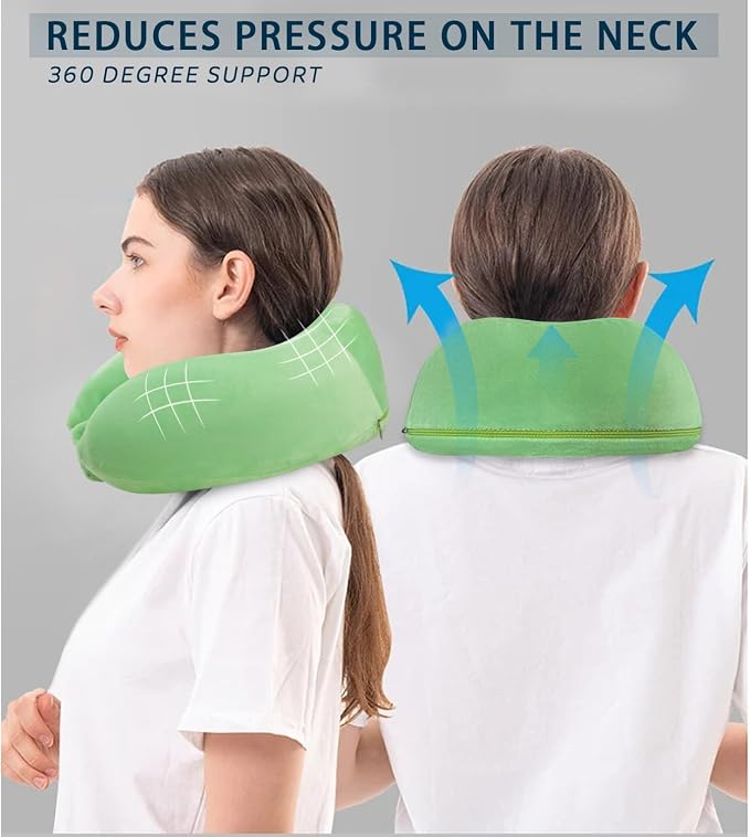 Travel Neck Pillow for Sleeping Soft Memory Foam Pillows Lightweight Breathable Airplane Pillow Support Head and Chin Perfect for Camping Train Car Office Rest Green - Image 3