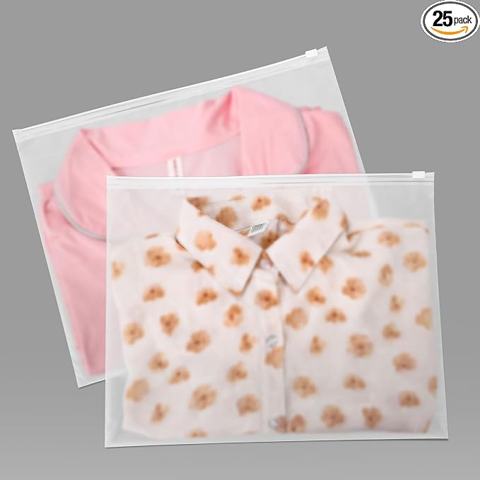 25Pcs 13x10 Inch Clothes Packing Bags Bathing Suit Bags No Vent Holes | Frosted Resealable Clothing Bags Plastic Packaging Stroage for Travel Small Business Organizer for Shirts Delicate Garments by Motomy