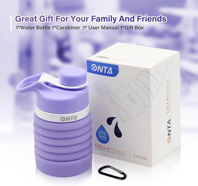 ONTA Collapsible BPA Free Silicone Water Bottle, 20oz - Portable, Leakproof, Easy Clean, Shatter Resistant, Travel Friendly - Image 9