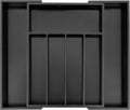 VaeFae Bamboo Drawer Organizer, Medium, Black | Wooden Utensil Holder for Forks Knives, 38 cm D x 29.2-45.7 cm W, 5-7 Slots, Black by VaeFaeDirect