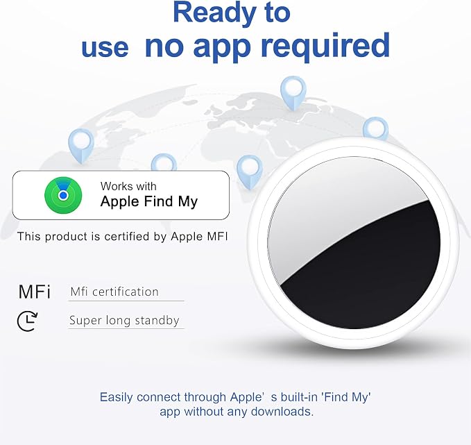 Air Tracker Tag 2 Pack [Apple MFi Certified] with Find My(iOS Only) | Key Finder with No App Needed, IP65 Waterproof, 365-Day Standby, Wallets Keys Bags Luggage Locator Tracker Tag - Image 6