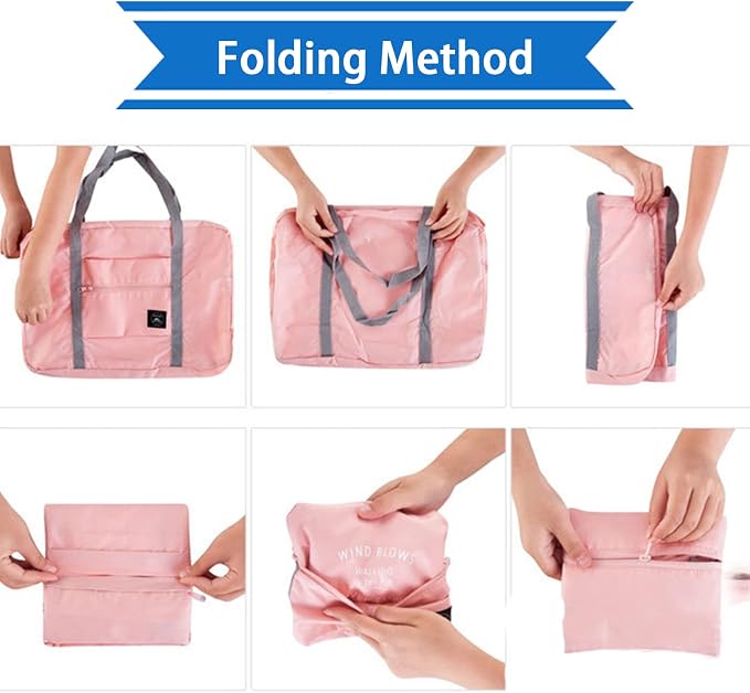 Foldable Travel Duffel Bags 2PCS Tote Carry On Luggage Spirit Airlines Personal Item Sports Gym Weekender Overnight Bags for Women and Men (Red+Blue) - Image 9