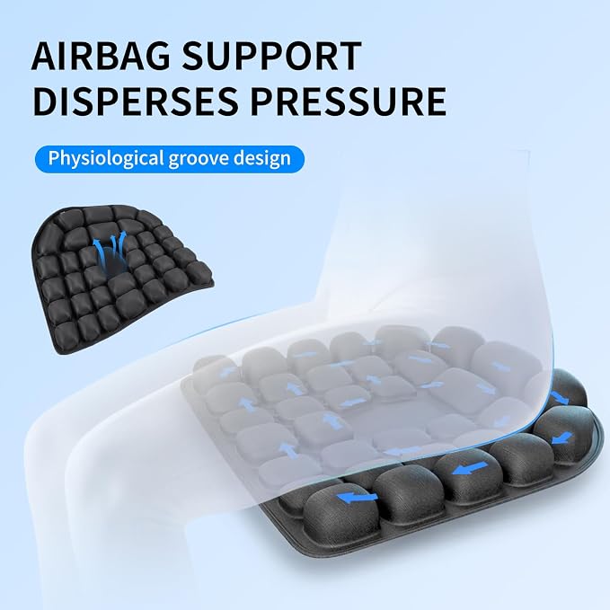 Inflatable Wheelchair Cushion with Built-in Pump, Adjustable Air Pad | Lycra + TPU cover, non-slip, breathable surface, black color, 17.7x15.7 inch size, for wheelchair, office chair and car - Image 4