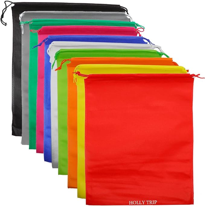 Pack of 10 Travel Shoe Bags, Portable Travel Non-Woven Shoe Packing Organizers Tote Bags w/Drawstring For Men and Women, 15.3"x11.5" (Multicolor) by HOLLY+TRIP