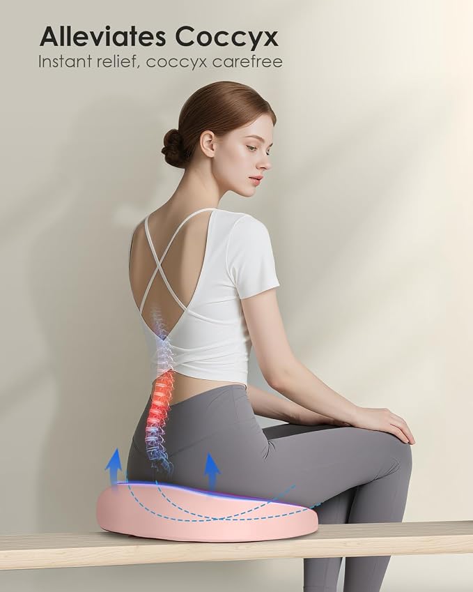 Seat Cushion, Memory Foam Cushion for Office Chair, Ergonomic Office Seat Chair Cushion for Relieving Sciatica, Soft & Breathable Car Seat Cushion - Pink - Image 6