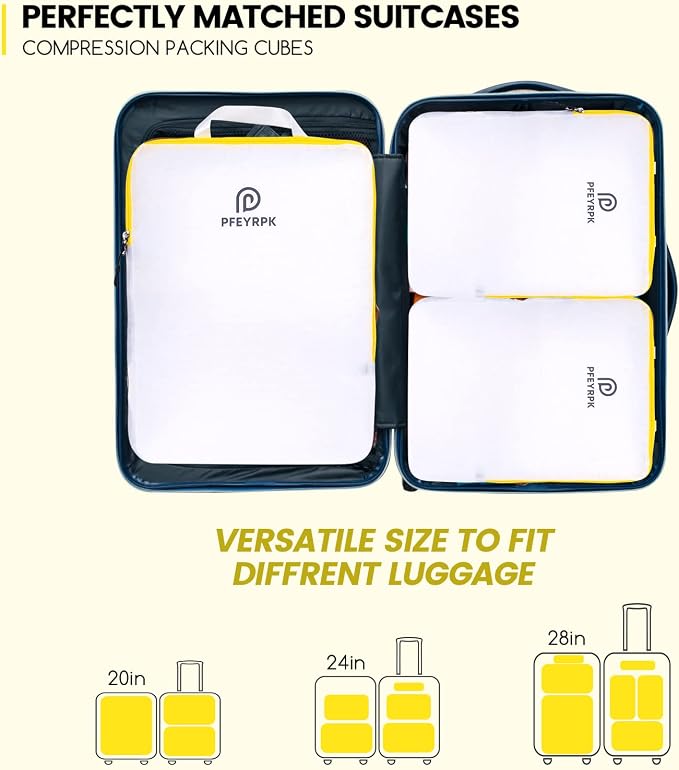 PFEYRPK Lightweight Compression Packing Cubes for Suitcases, Compressible Expandable Travel Packing Organizer with Clear Toiletries and Backpack Bag, Travel Essentials for Carry on Luggage 7 Set - Image 7