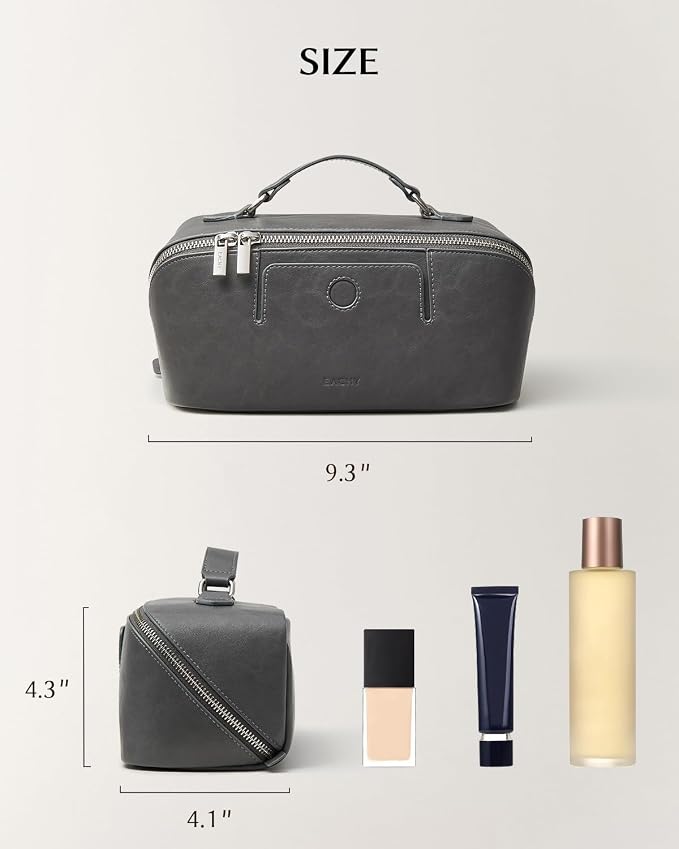 EACHY Travel Makeup Bag for Women, Provence Cosmetic Bag, Grey, Medium | Provence-style organizer with TPU brush holder, extra pockets and wipe-clean exterior for makeup and travel essentials - Image 7