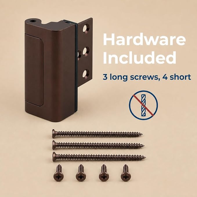 Prime-Line U 11441 Door Reinforcement Lock – Add Extra, High Security to your Home and Prevent Unauthorized Entry – 3” Stop, Aluminum Construction, Red Bronze (Single Pack) | Add Extra High Security, Prevent Unauthorized Entry, 3 in. Stop, Solid Brass ... - Image 8