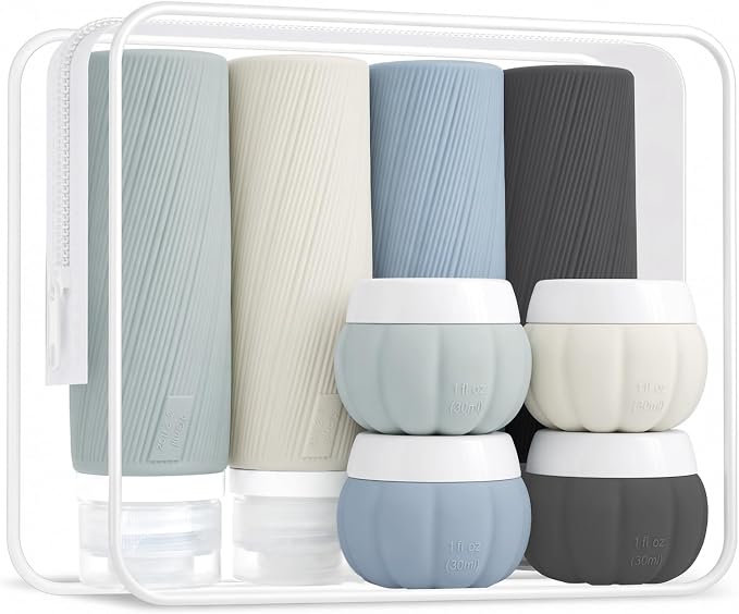 Redfly 13-Piece TSA-Approved Travel Size Bottles for Toiletries, Leak proof | Travel Size Containers, BPA-free silicone, clear toiletry bag, under 3.4oz, wide mouth,travel essentials for shampoo, lotion by Redfly