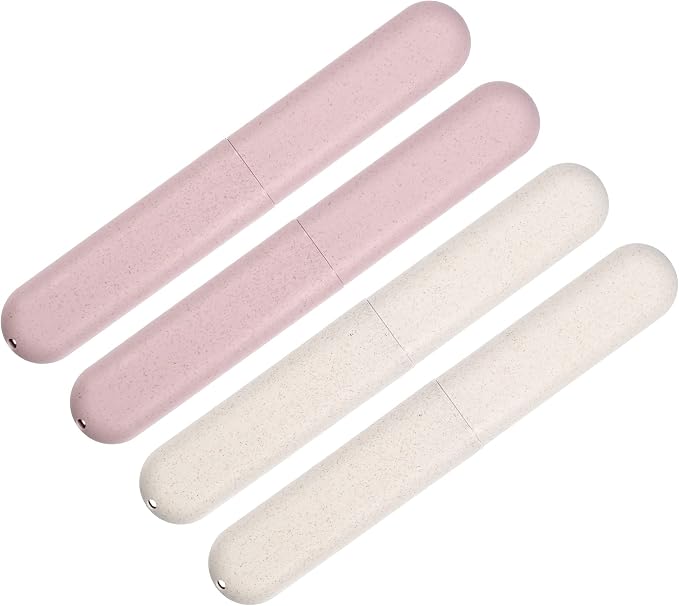 VOCOSTE 4Pcs Travel Toothbrush Case, Beige&Pink | Moisture-Proof Keeps Brush Fresh, Compact for Tight Bags, 4-Pack for Sharing, Essential for Family by VOCOSTE