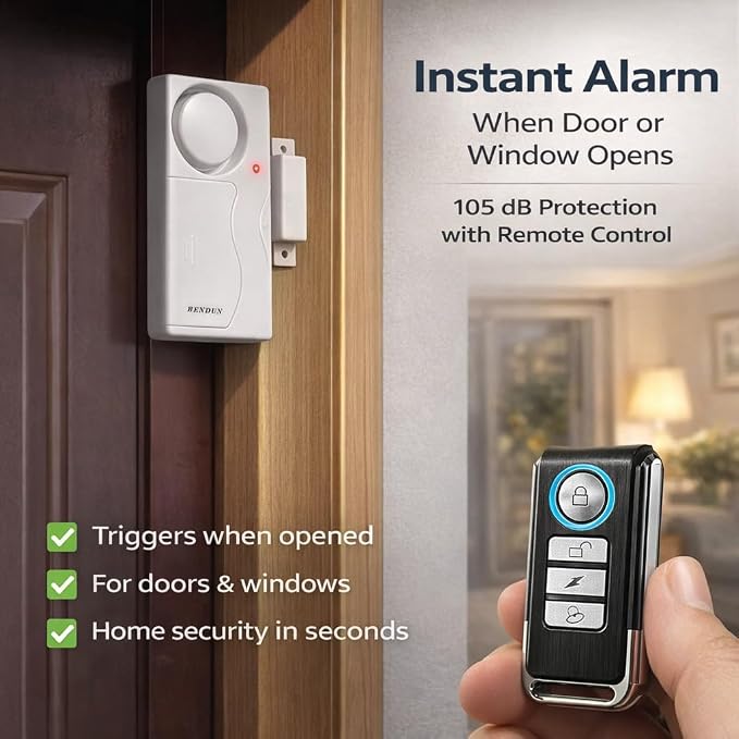 Hendun Door Alarms with Remote, Open Door Chimes, Pool Door Alarm, 2 Pack | Window Alarm Ring Door Sensor Home Security Pool Gate Alarm Kids Safety Magnetic Contact Sensor House Garage Apartment - Image 2