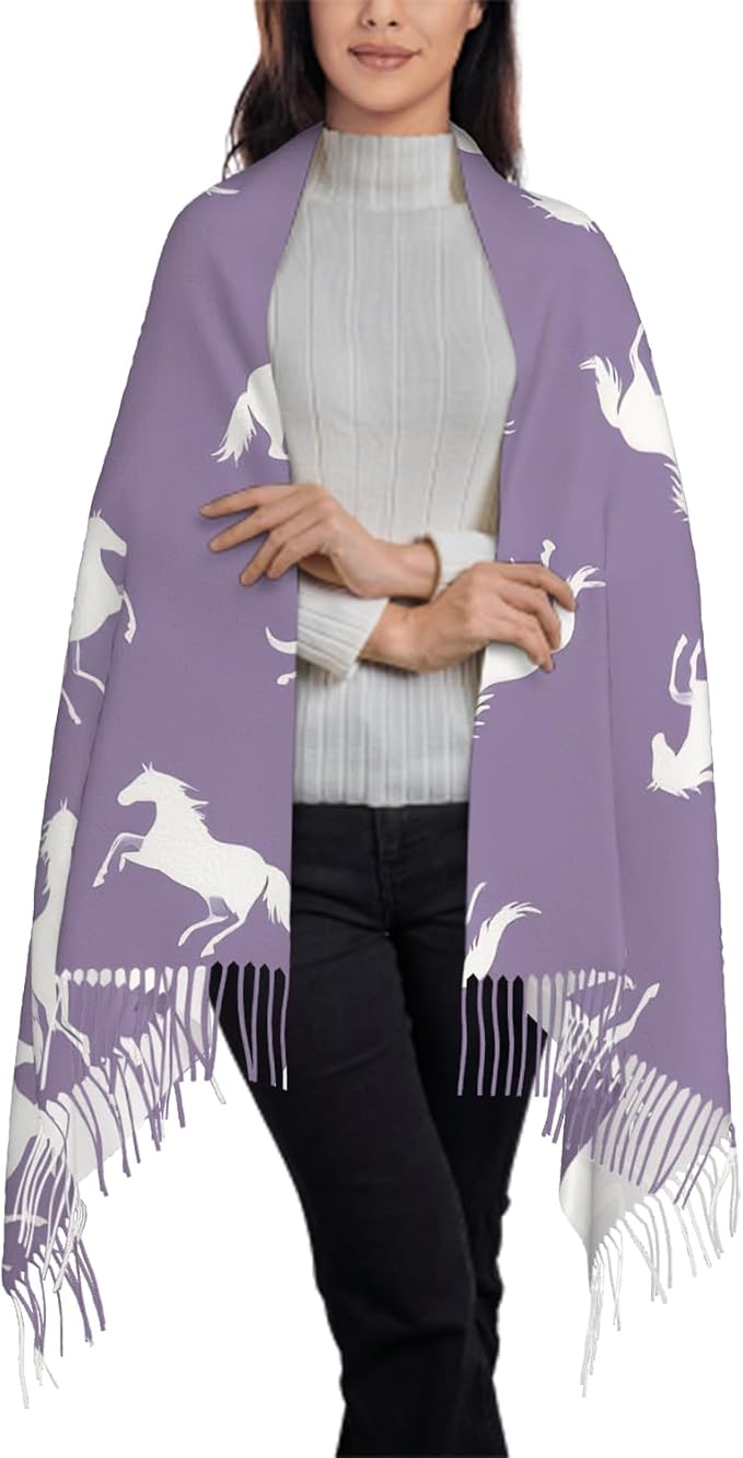 IBILIU Oversize Scarf for Women Floral Flower Purple Prune Color Scarf Tassel Scarves Fall Winter Shawl Wraps - 77.6 x 28.3in - Image 3