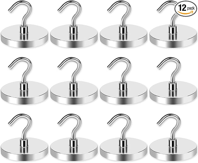 LOVIMAG Magnetic Hooks for Cruise Cabins, 170LBS, 12Pack | Heavy Duty Neodymium Magnet with Hook Essentials for Classroom, Fridge, Ceiling, Hanger, Silver by LOVIMAG
