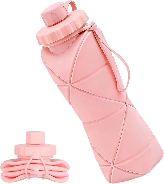 Collapsible Water Bottles 20oz (600ml), BPA-Free Silicone Foldable Portable Lightweight Reusable Water Bottle with Leak-Proof Lid & Lanyard for Outdoor Travel Cycling Gym & Camping by Denavio
