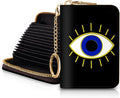 Blusabaca RFID Credit Card Holder Small Women Travel Wallet, Evil Eye | Removable Keychain, Case with Zipper, Vegan PU Leather, Cash Coin Pocket, Business Accordion Purse, Ladies Female Gift by Blusabaca