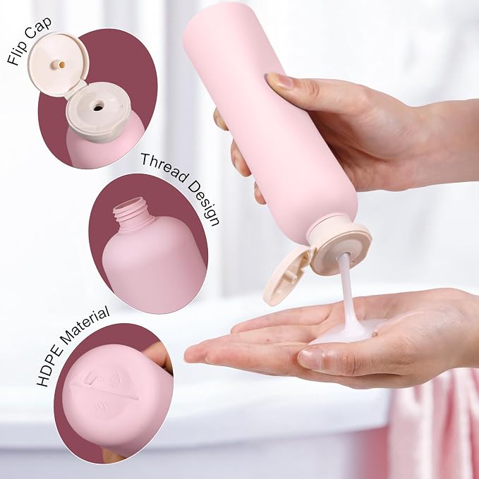 8.8oz Travel Essentials Shampoo Bottles for Toiletries,Empty Plastic Squeeze Bottles with Flip Cap for Toiletries Travel Size Shampoo and Conditioner (3 pack, pink) - Image 4