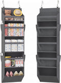 Lifewit 1 Pack Over the Door Organizer, 5 Section Clear Window Hanging Storage with 4 Side Pockets, Sturdy Anti Tilt 40 lbs Load Behind Door for Closet, Bedroom, Bathroom, Nursery, Dorm, Dark Gray by Lifewit