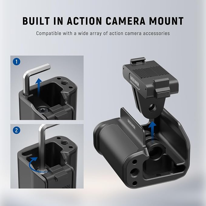 NEEWER AC034 Side Handle Only for AC014 Cage Compatible with DJI Osmo Action 5 Pro/4/3, Modular Quick Release Magnetic Action Camera Mount Adapter with Grip & Cold Shoe Shutter Extender Bar, Black - Image 4