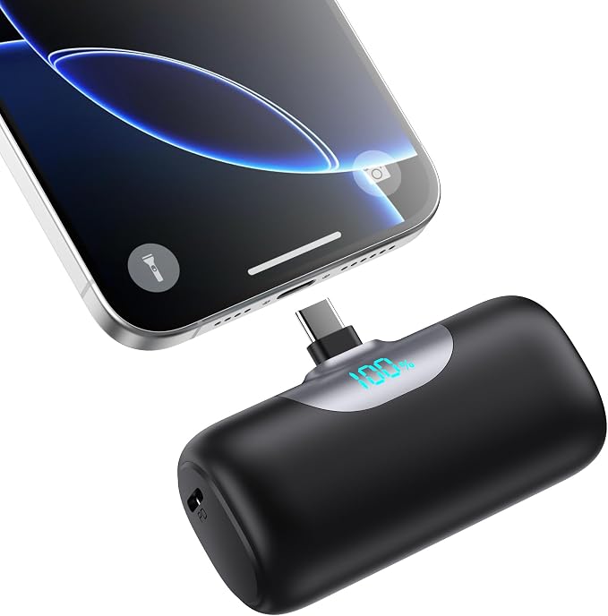 Mini Portable Charger 5500mAh Power Bank, 15w PD USB C Cell Phone Portable Power, LCD Display Battery Pack Compatible with Android Phone/Samsung Galaxy S22,S21/Note/Moto/LG/Pixel /Nexus/OnePlus 9 etc by Feob