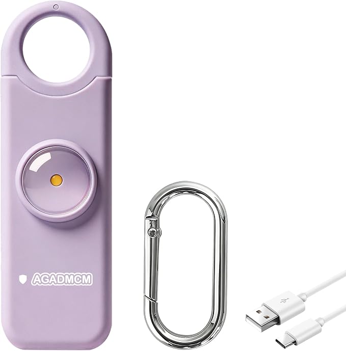 Rechargeable Personal Safety Alarm for Women | 130dB Loud Siren & Strobe Light & Low Battery Notice, Emergency Keychain Alarm for Self Defense (Lavender Purple) by AGADMCM