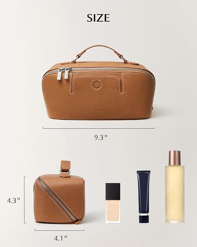 EACHY Travel Makeup Bag for Women, Provence Cosmetic Bag, Brown, Medium | Provence-style organizer with TPU brush holder, extra pockets and wipe-clean exterior for makeup and travel essentials - Image 7
