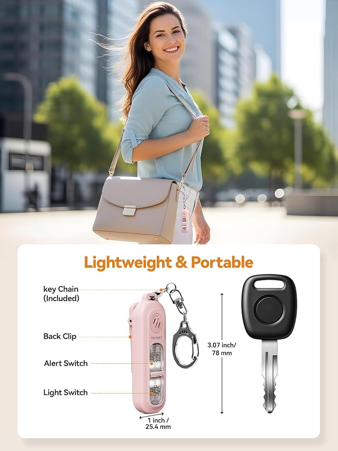 TECKNET Personal Safety Alarm 135dB with SOS Strobe Light for Women - Rechargeable& IPX4 Waterproof Running Lights with Clip On Torch & Low Battery Notice, Safety Siren for Running Travel Kids, Pink - Image 5